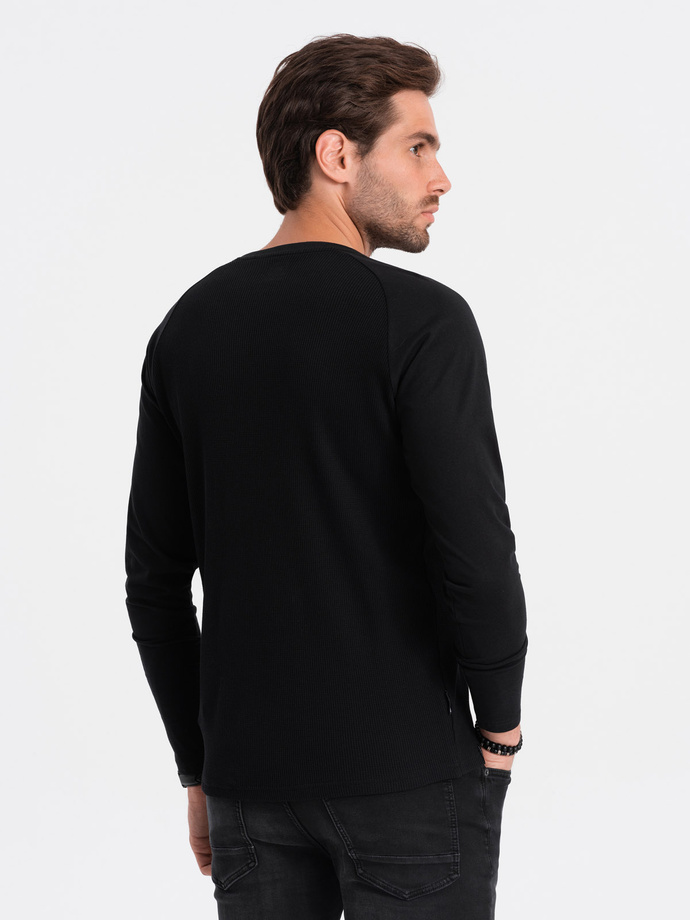Longsleeve męski o strukturze "wafla" - czarny V4 OM-LSCL-0109