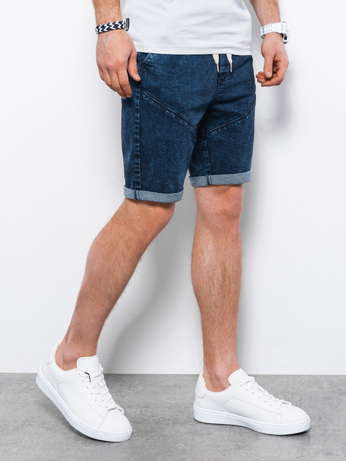 Krótkie spodenki męskie jeansowe - ciemny jeans V3 W361