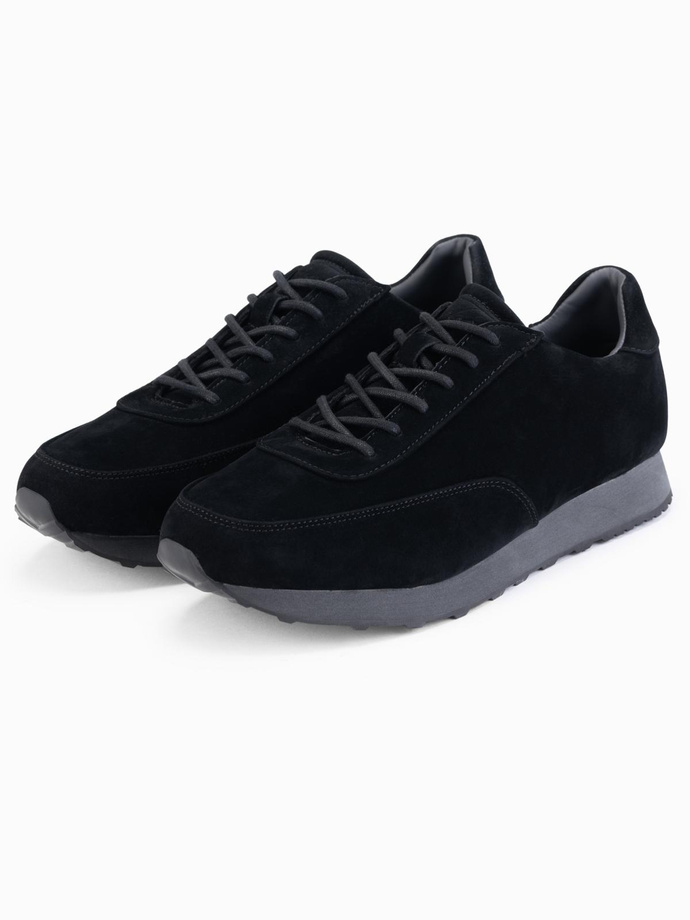 Męskie buty sportowe sneakersy z ekoskóry o zamszowym wykończeniu– czarne V1 OM-FOCS-0161