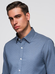 Koszula męska SLIM FIT z ozdobnej tkaniny – niebieska V1 OM-SHCS-0175