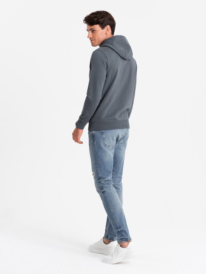 BASIC men's cotton kangaroo hooded sweatshirt - graphite V11 OM-SSBN-0161