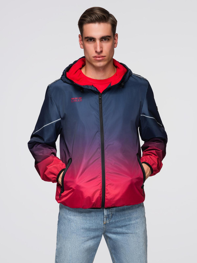 Men's sports jacket with reflectors - navy blue and red V3 OM-JANP-0105