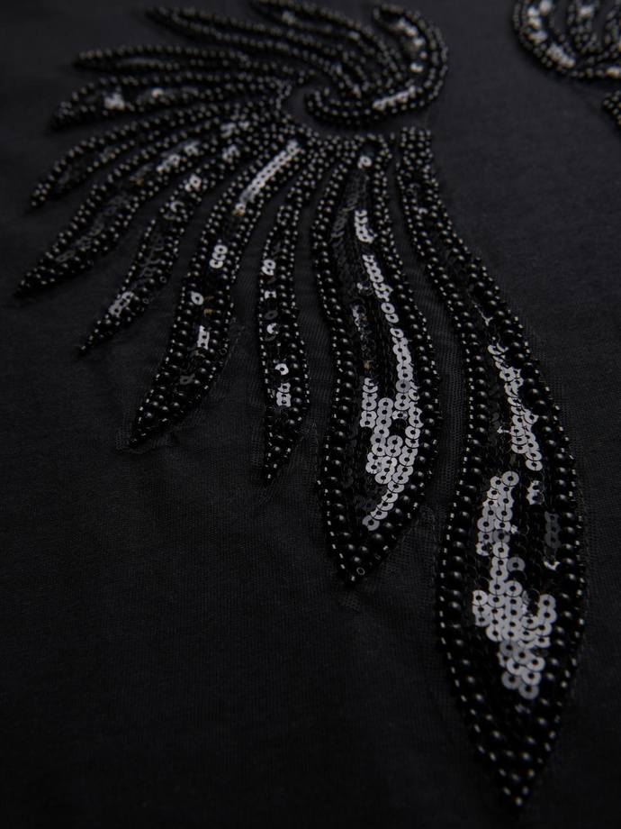 Men's cotton T-shirt with sequin wing motif on back - black V1 OM-TSCT-0289