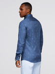 Klasyczna męska bawełniana koszula SLIM FIT w palmy - ciemnoniebieska V5 OM-SHCS-0156