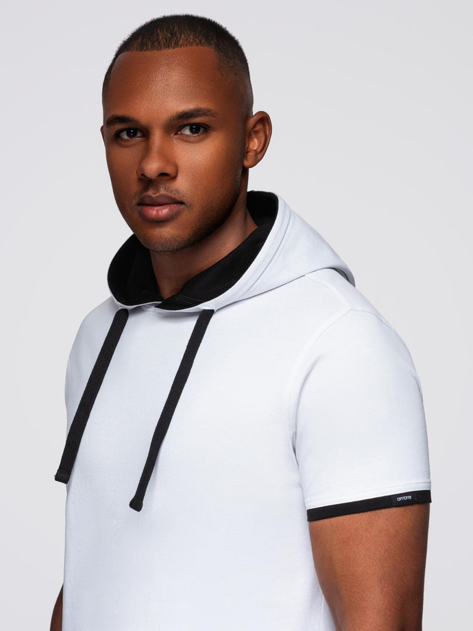 Men's hooded cotton t-shirt - white V1 OM-TSCT-0256