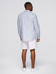 Elegant men's oxford shirt with embroidery - blue V1 OM-SHOS-0172