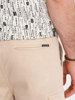 Men's cotton cargo shorts with elastic waistband - beige V3 OM-SRCG-0190