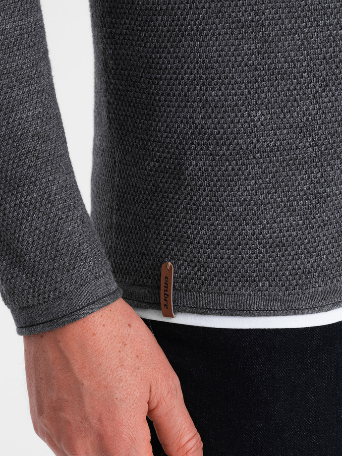 Men's cotton sweater with round neckline - graphite melange V2 OM-SWSW-0103