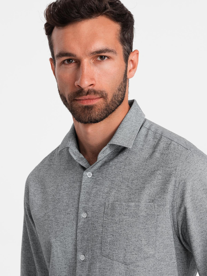 Men's shirt with pocket REGULAR FIT - grey melange V3 OM-SHCS-0148