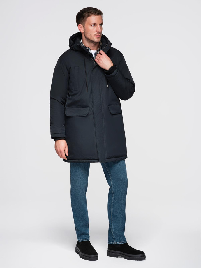 Classic long men's parka jacket - black V6 OM-JAPJ-0313