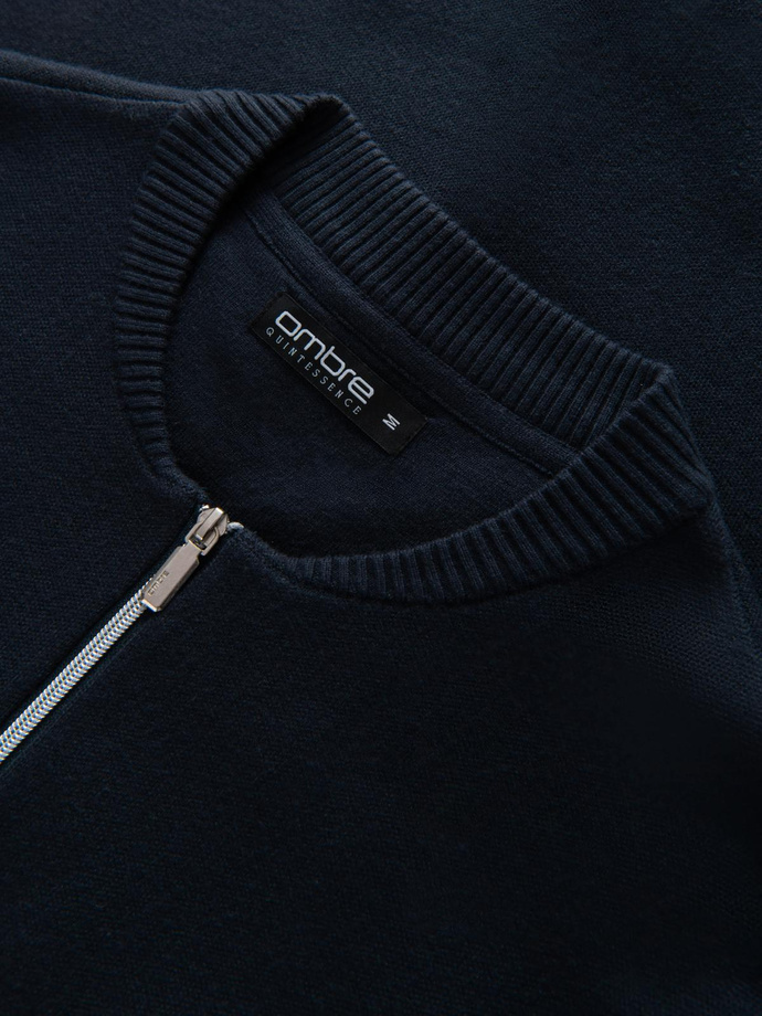 Sweter męski gładki na zamek – granatowy V1 OM-SWZS-0146