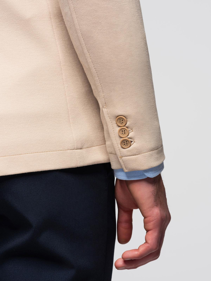 Męska marynarka SLIM z dzianiny o subtelnej strukturze – beżowa V5 OM-BLZB-0101