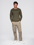 Classic men's sweatshirt with inscription - dark olive V2 B1711