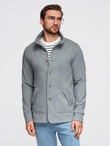 Washed men's sweatshirt with decorative stitching at the neckline - navy blue V4 OM-SSDS-0131