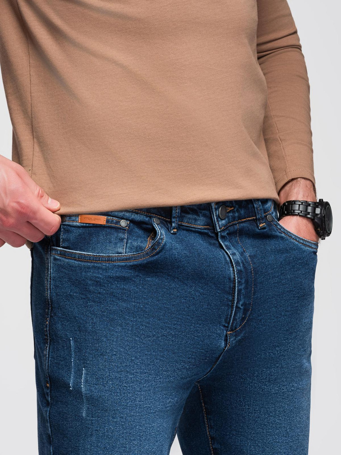 Spodnie męskie jeansowe JOGGERY z klasyczna opaśnicą - niebieskie V2 OM-PADJ-0265