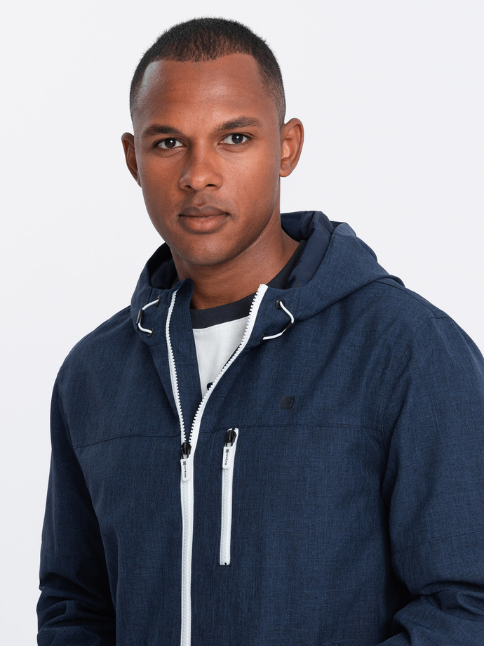 Men's lightweight sports jacket with fleece lining - navy blue V2 OM-JANP-0136