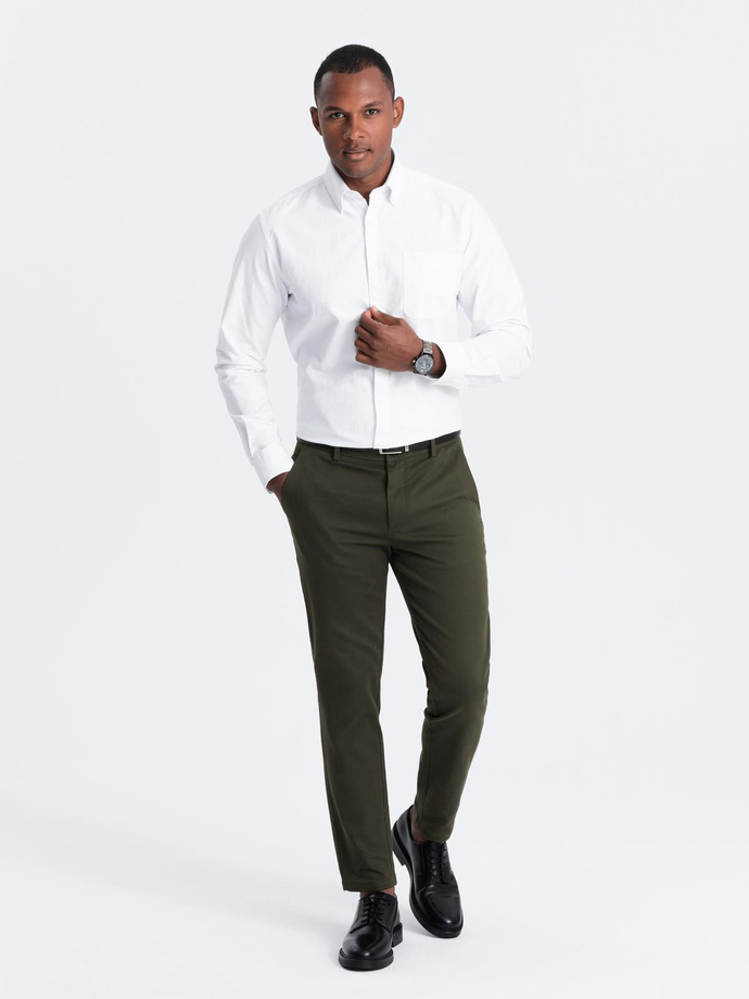 Men's SLIM FIT chino pants with fine texture - dark olive green V4 OM-PACP-0190