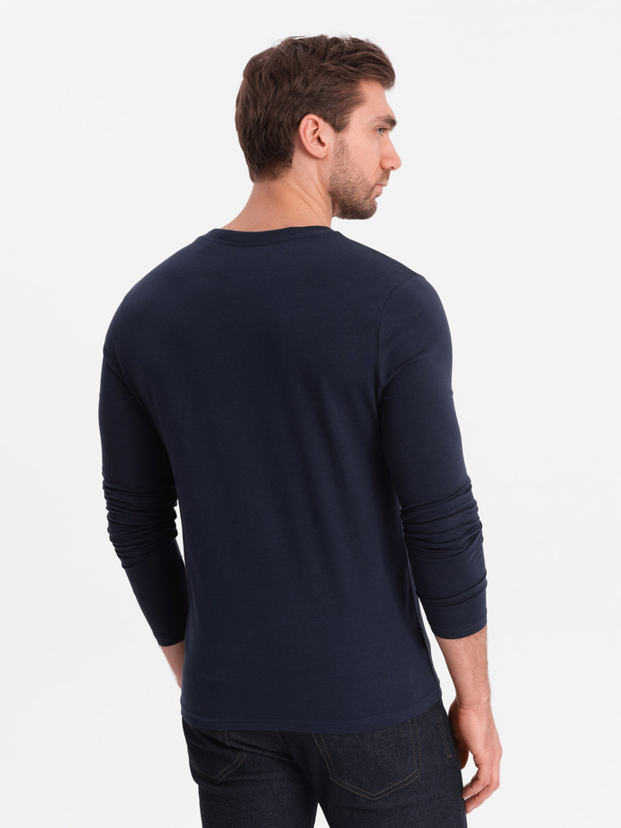 Longsleeve męski z elastanem sygnowany z dekoltem w serek - granatowy V2 OM-LSCL-0110
