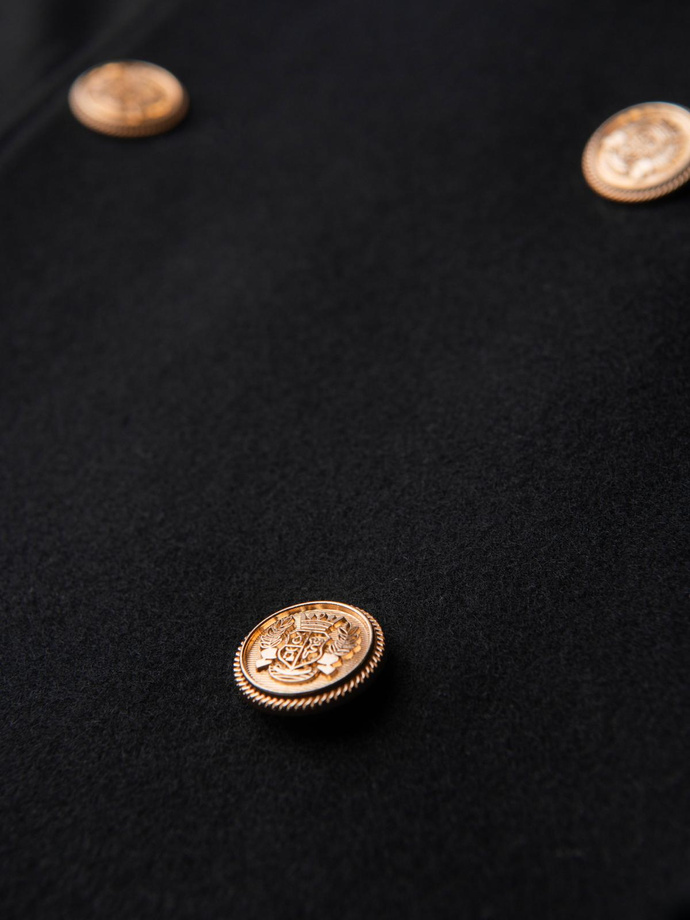 Elegancki militarny dwurzędowy płaszcz męski z wełną - czarny V1 OM-COWC-0145