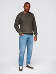 Knitted monochrome men's viscose cardigan - navy blue V1 OM-SWCD-0126