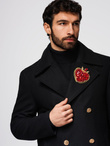 Men's double-breasted wool coat with decorative appliqués - black V1 OM-COWC-0147