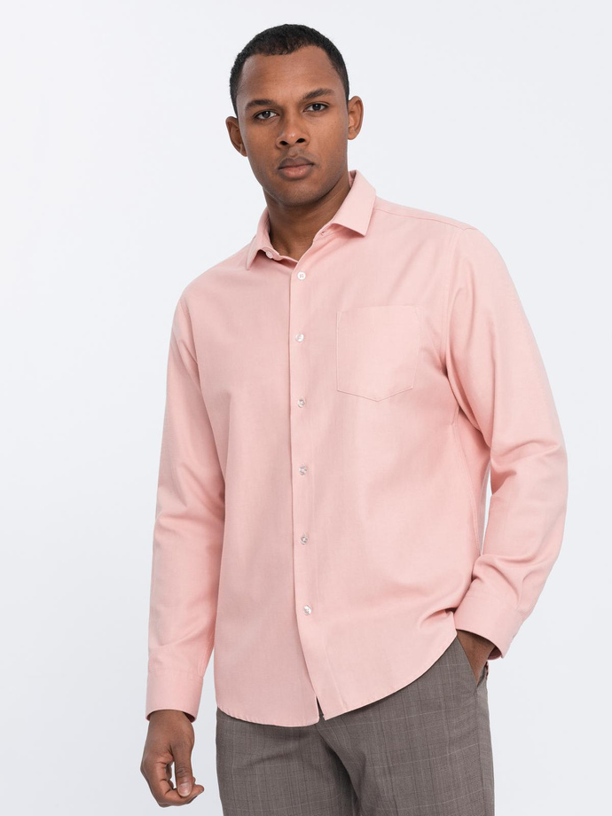Men's REGULAR FIT shirt with pocket - pink V5 OM-SHCS-0148