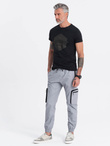 Men's JOGGER pants with stand-off and zippered cargo pockets - light grey V8 OM-PAJO-0135