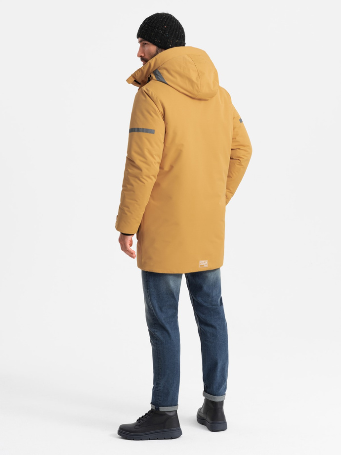 Men's long insulated jacket with reflective elements - yellow V2 OM-JALJ-0169