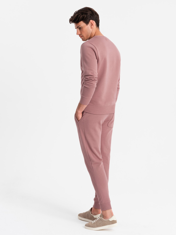 Dresowy komplet męski bawełniany BASIC bluza nierozpinana + joggery – ciemnoróżowy V4 Z84
