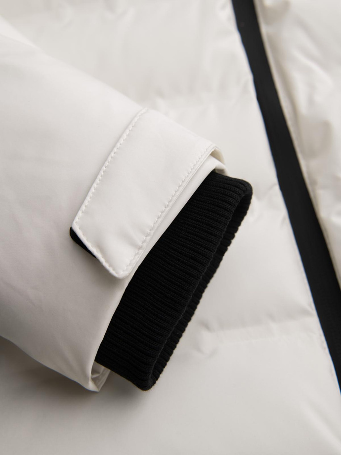 Zimowa kurtka męska z odpinanym kapturem - kremowa V2 OM-JAHP-0150