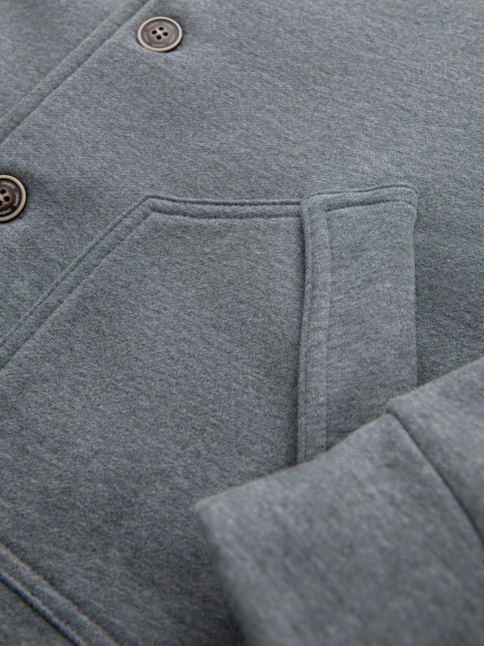 Men's button-down sweatshirt with stand-up collar - grey melange V7 OM-SSZP-0240