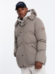 Mocno ocieplana męska kurtka typu puffer w pepitkę – brązowa V1 OM-JAHP-0174