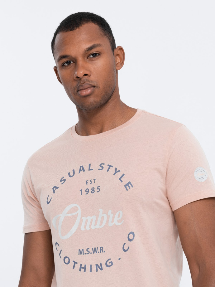 Men's printed cotton t-shirt - light pink V3 S1752