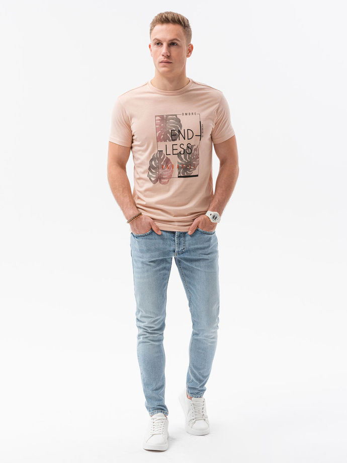 Men's printed t-shirt V-18B- pink S1434