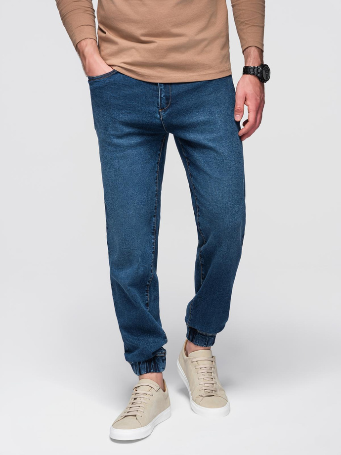 Men's denim JOGGERS pants with classic bandage - blue V2 OM-PADJ-0265
