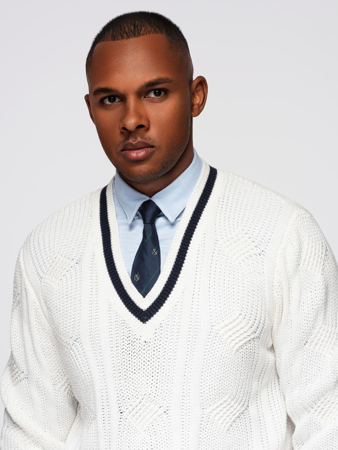 Knitted monochrome men's viscose cardigan - navy blue V1 OM-SWCD-0126