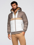 Kolorowa sportowa męska kurtka w stylu retro – beżowo-biała V2 OM-JALP-0296