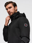 Men's faux leather jacket with ribbed bottom hem - black V2 OM-JAFL-0109