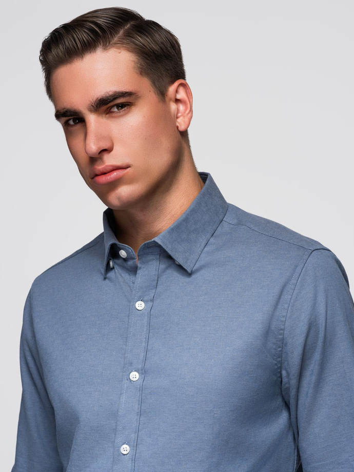 Koszula męska SLIM FIT z ozdobnej tkaniny – niebieska V1 OM-SHCS-0175
