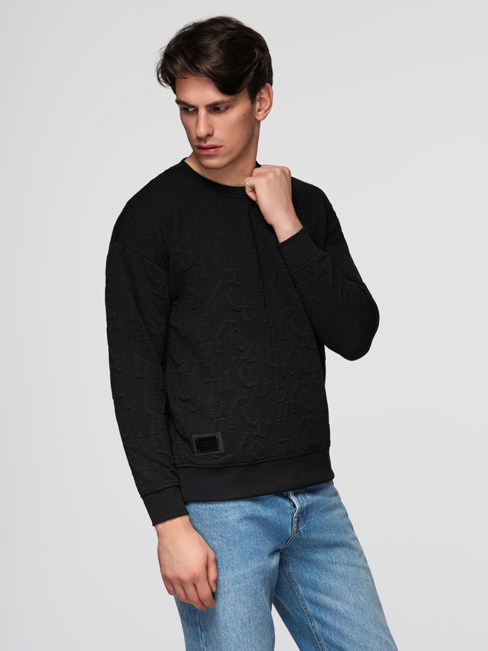 Men's RELAXED FIT sweatshirt with embossed letters - black V1 B1712