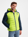 Nylonowa dwukolorowa pikowana kurtka męska w stylu sportowym – limonkowa V4 OM-JALP-0185