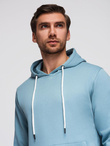 Men's BASIC kangaroo sweatshirt with hood - blue V7 B1674
