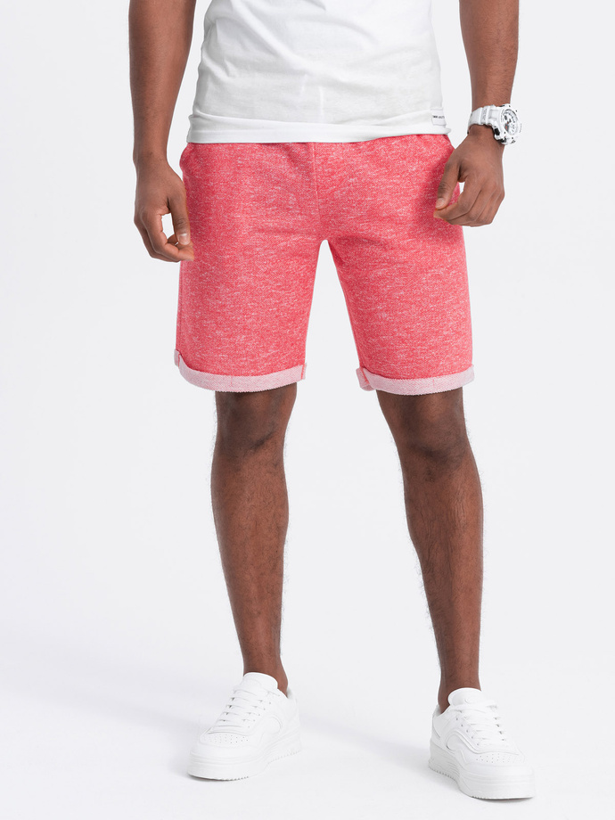 Spodenki męskie z tkaniny melanżowej LOOSE FIT - jasnoczerwone V7 OM-SRSK-0116