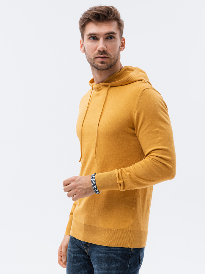 Sweter męski z kapturem - musztardowy V4 E187