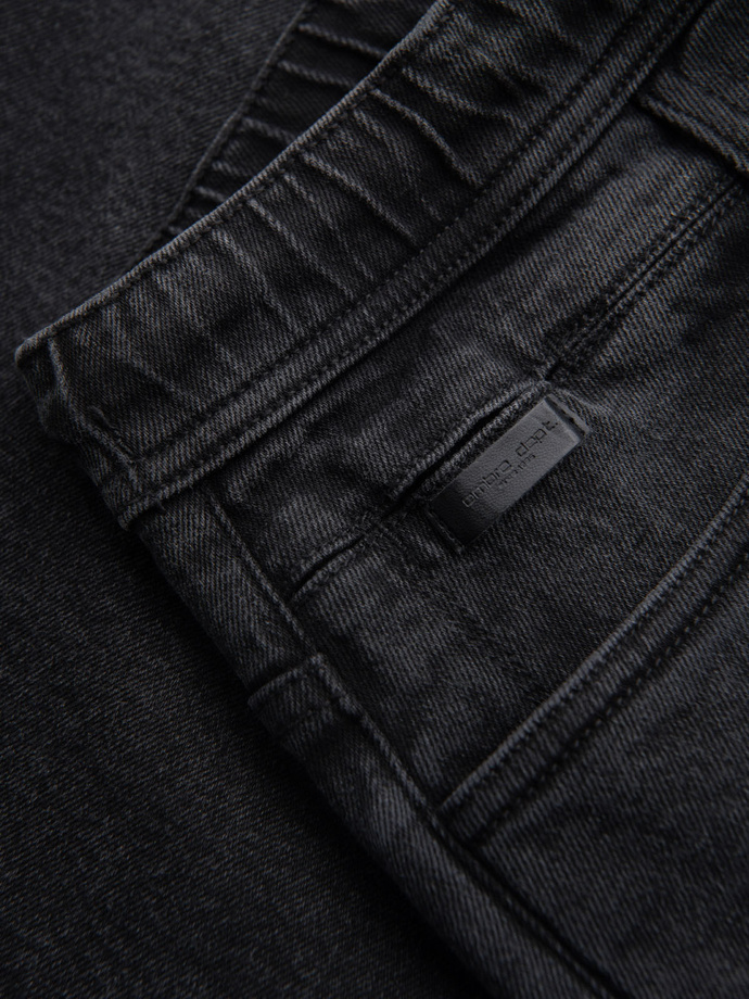 Męskie szorty z gumką w pasie i efektem sprania – czarne V4 OM-SRDS-0192