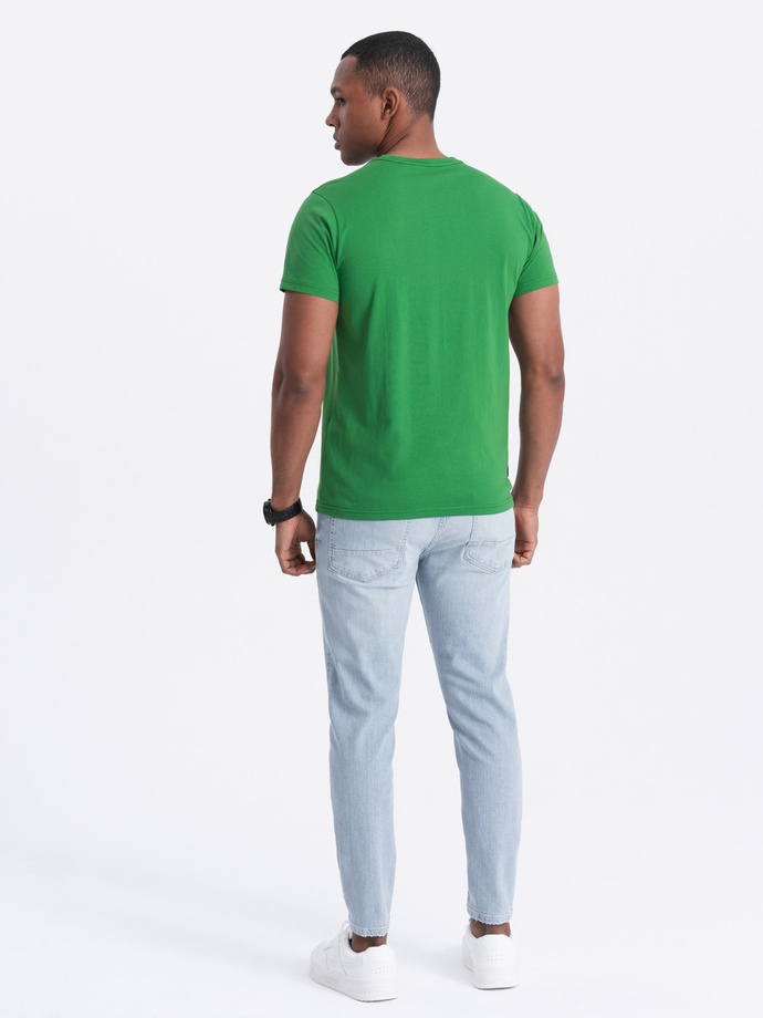 T-shirt męski klasyczny bawełniany BASIC - zielony V20 OM-TSBS-0146