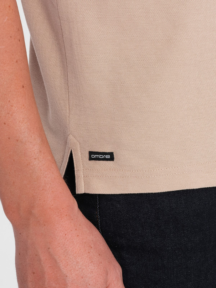 Men's collarless polo shirt - beige V5 OM-TSCT-0156