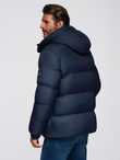 Men's quilted jacket with high zipped hood - navy blue V2 OM-JAHP-0238
