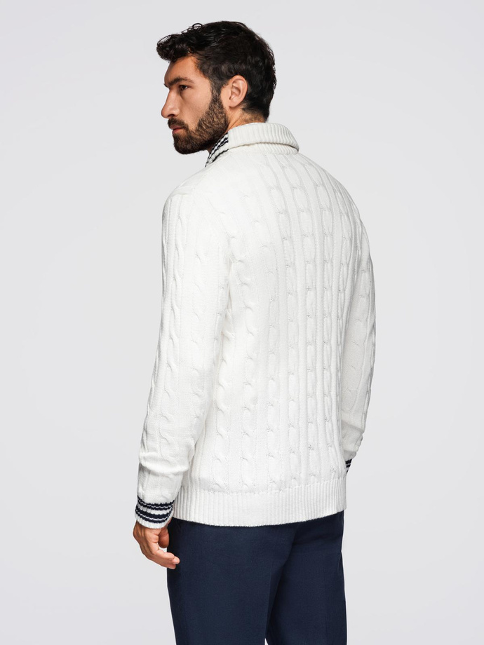 Knitted monochrome men's viscose cardigan - navy blue V1 OM-SWCD-0126