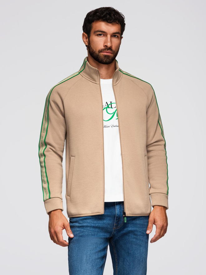 Bluza męska rozpinana z lampasami i wysoką stójką – brązowa V1 OM-SSZP-0224
